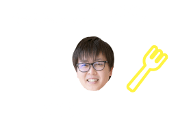 食器や料理のイラストと笑顔の男性