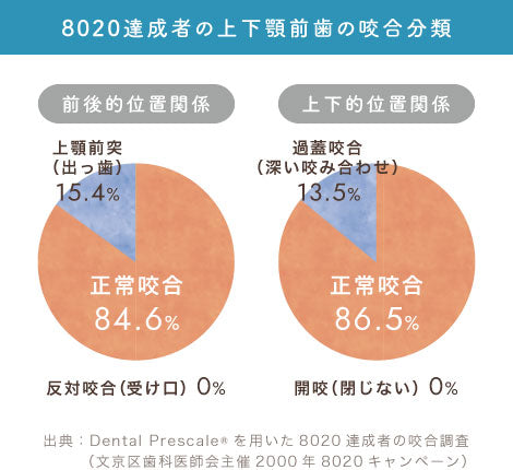 8020達成者の上下顎前歯の咬合分類